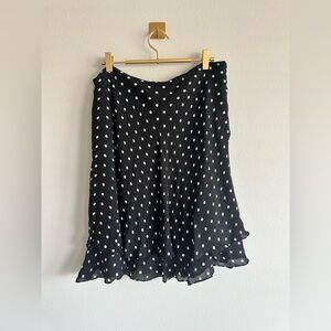 Vintage Jones New York 100% Silk Polka Dot Ruffle Hem Skirt Size L Black & White